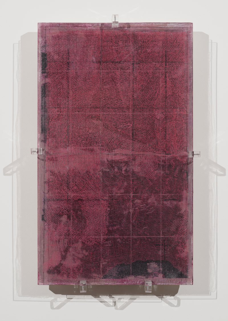 Standing with a Painting No12, 2025, ink and oil on plexiglas and wood, 45 × 27 cm